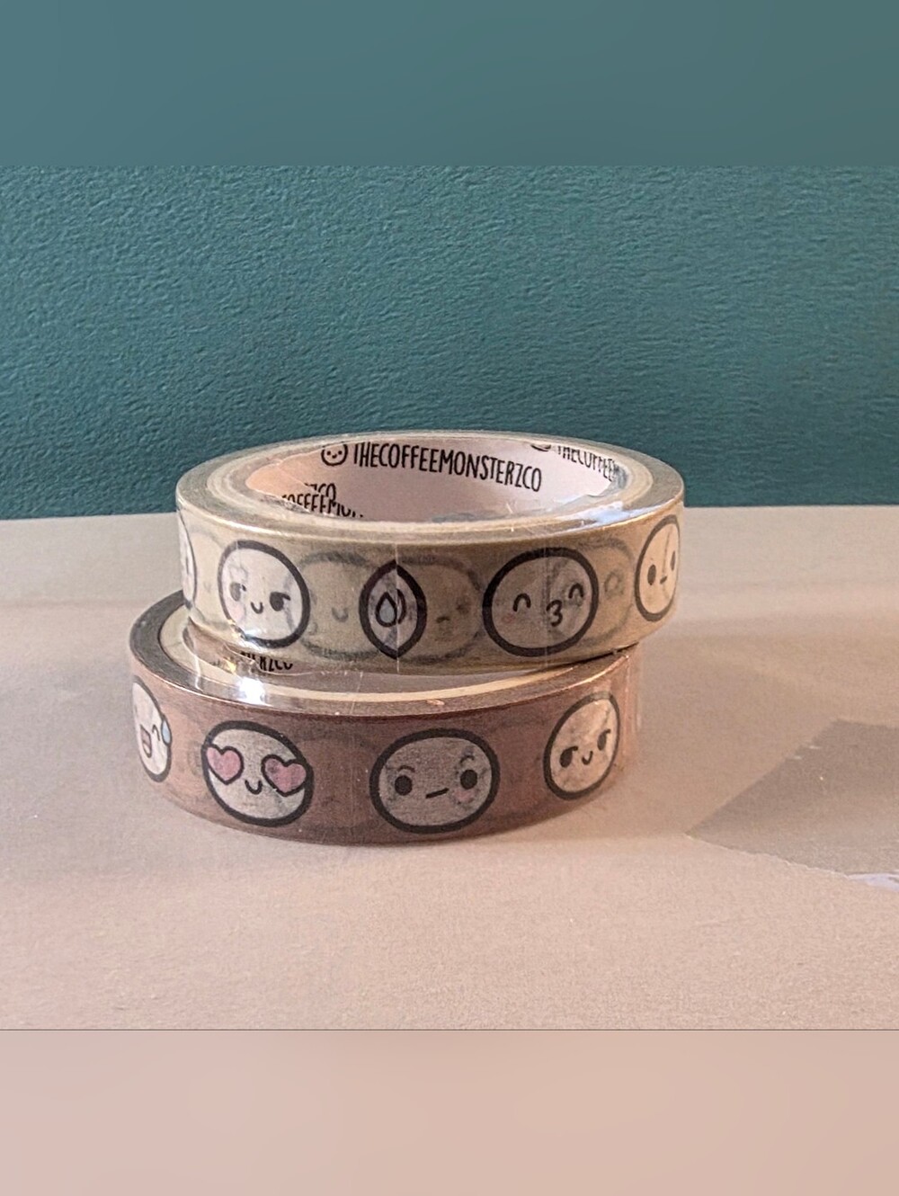 The Coffee Monsterz Co Cute Emoji Washi Tape Duo - Neutral Beige & Brown